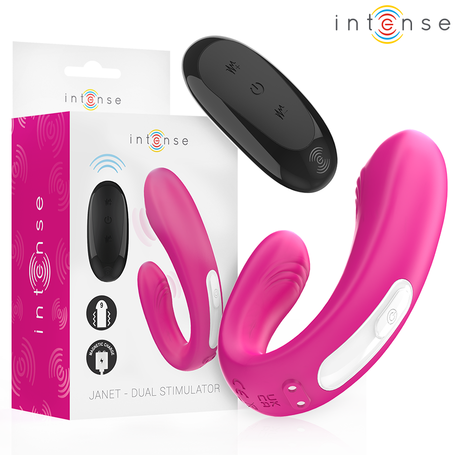 INTENSE - JANET DOPPELTER U-FÖRMIGER STIMULATOR UND VIBRATOR MIT FERNBEDIENUNG ROSA