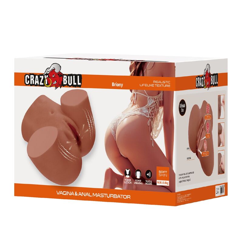 CRAZY BULL - REALISTISCHER WEIBLICHER TORSO-MASTURBATOR MIT DOPPELEINTRITT, VIBRATIONS- UND SAUGFUNKTION, NATURFARBE