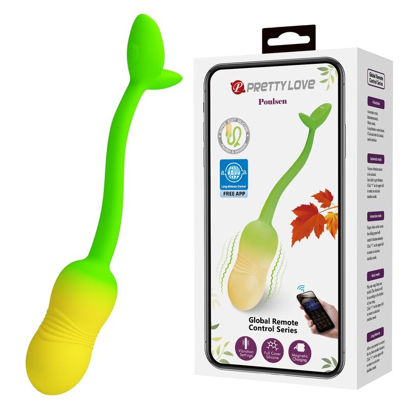 PRETTY LOVE  PULSIERENDES VIBRATIONS-EI MIT APP-STEUERUNG, 12 FUNKTIONEN, USB-AUFLADBAR, GRÜN-GELB