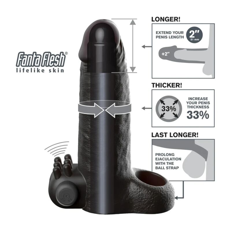 FANTASY X-TENSIONS VIBRIERENDE REALISTISCHE 5 CM PENISVERLÄNGERUNGSHÜLLE, SCHWARZ