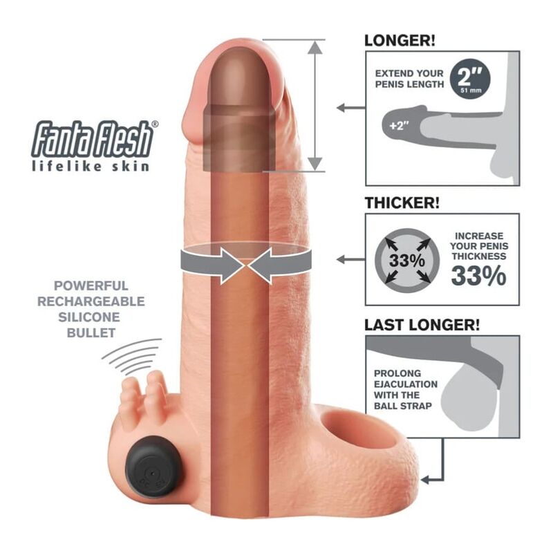 FANTASY X-TENSIONS VIBRIERENDE, REALISTISCHE 5 CM PENISVERLÄNGERUNGSHÜLLE, BEIGE