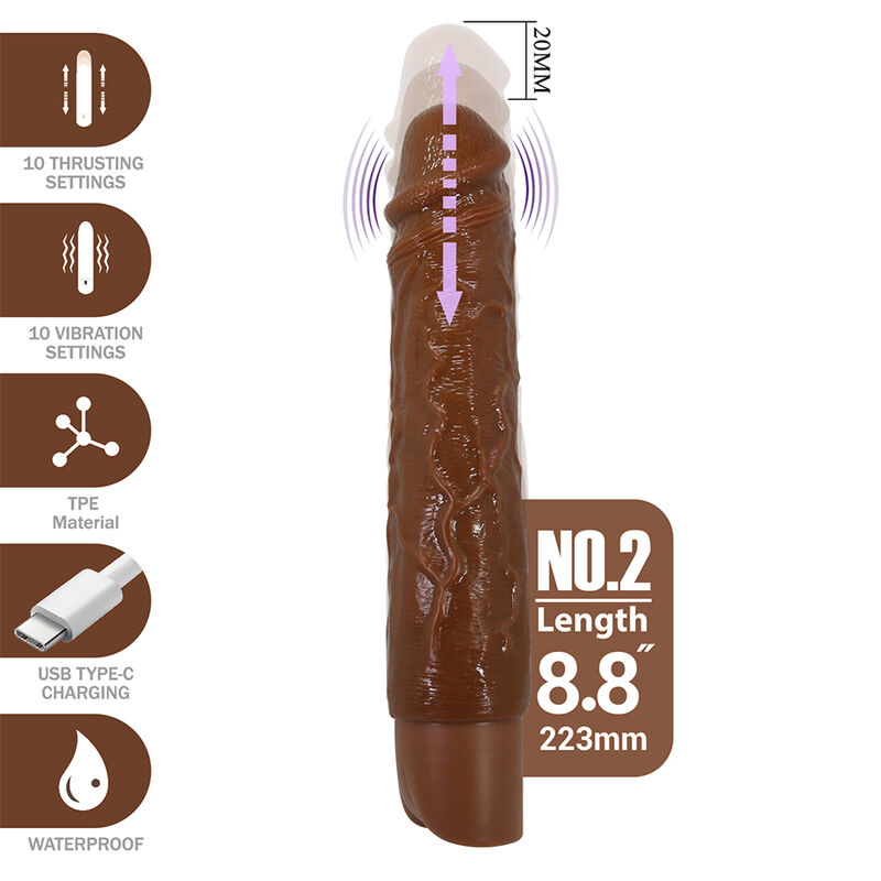 PRETTY LOVE  KESSLER REALISTISCHER VIBRATIONSDILDO MIT 10 VIBRATIONSMODI UND 10 STÖSSEN, 22 CM, BRAUN